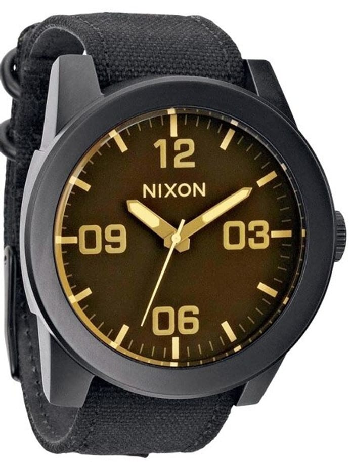 Nixon Corporal Quartz Watch with Black PVD Case and Orange Tinted Crystal #A243-1354