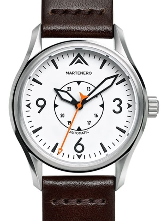 Martenero Ace Automatic Pilot Watch with White Dial, Sapphire Crystal #ACE005