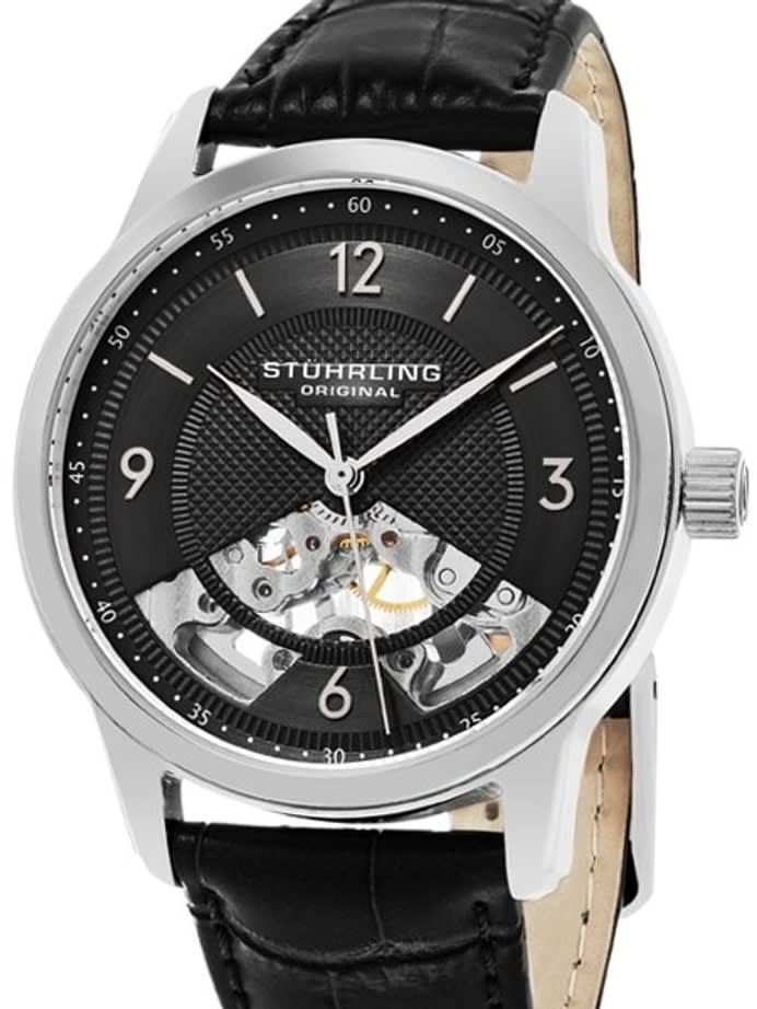 Stuhrling 17-Jewel Mechanical, hand winding watch with 40mm case, black leather strap #977.02