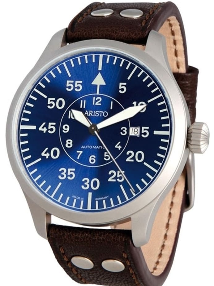 Scratch and Dent - Aristo 3H158 47mm Swiss Automatic Pilot's Watch with Sunburst Blue Dial