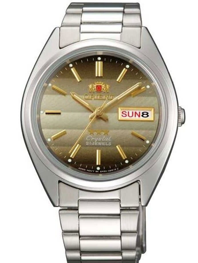 Orient Automatic Watch with Louver-like Brown Dial, Day-Date and SS Bracelet #AB00007U