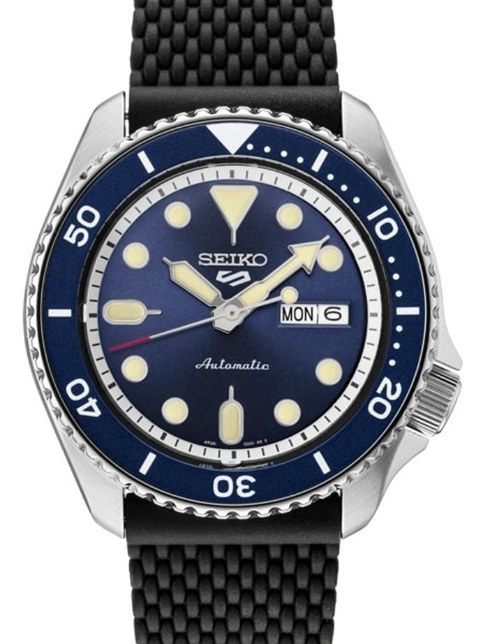Seiko 5 Sports 24-Jewel Automatic Watch with Blue Dial and Silicone Strap #SRPD93