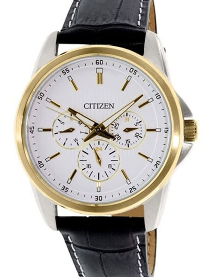 Scratch and Dent - Citizen Two-Tone 42mm Dress Watch with Three Sub-Dials and a Leather Strap #AG8344-06A
