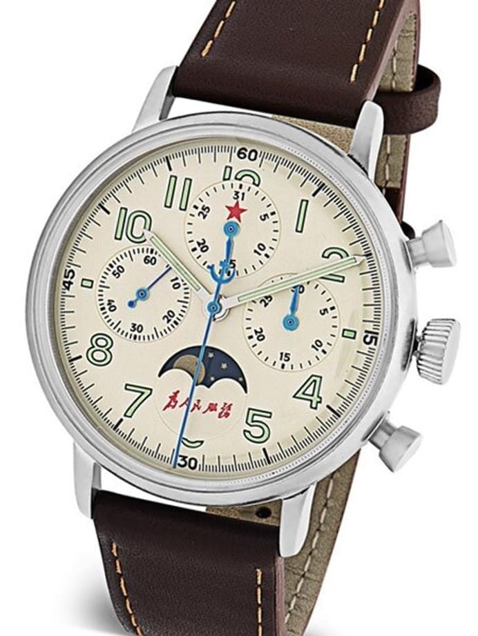 Scratch and Dent - Red Star Hand Wind Mechanical Chronograph with Moonphase #7756G-D