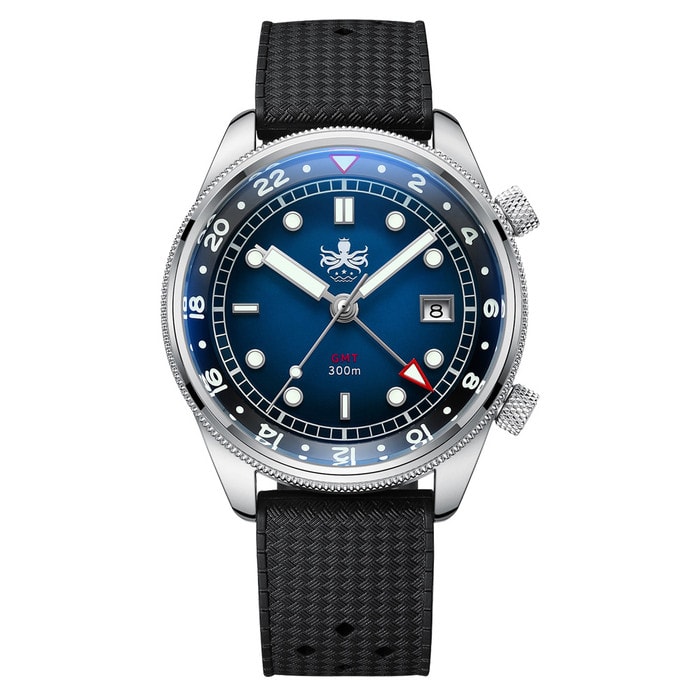 PHOIBOS Eagle Ray 300-Meter Dual-Time GMT Dive Watch with Double Dome AR Sapphire Crystal #PX023B