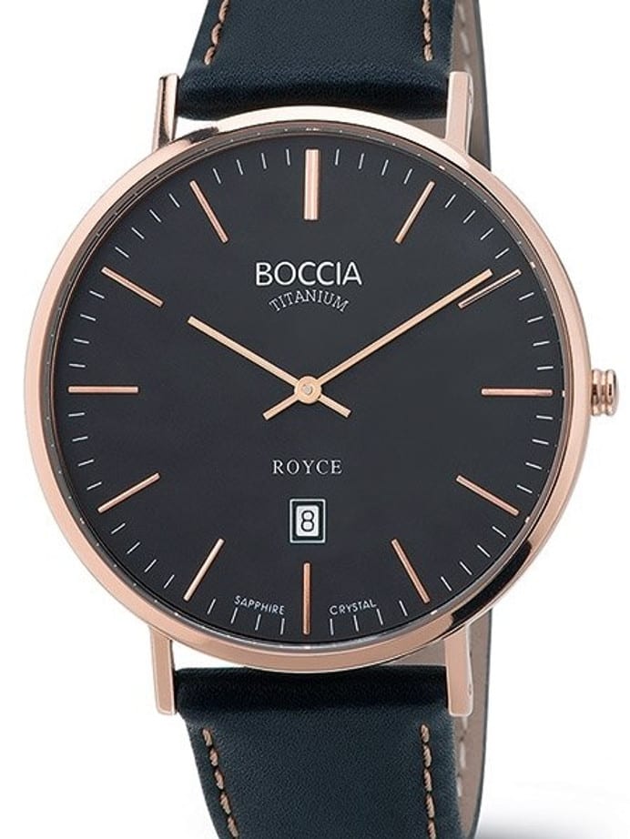 Boccia Mens Thin Quartz Watch with 42mm Rose Goldtone Titanium Case and a Sapphire Crystal #3589-05