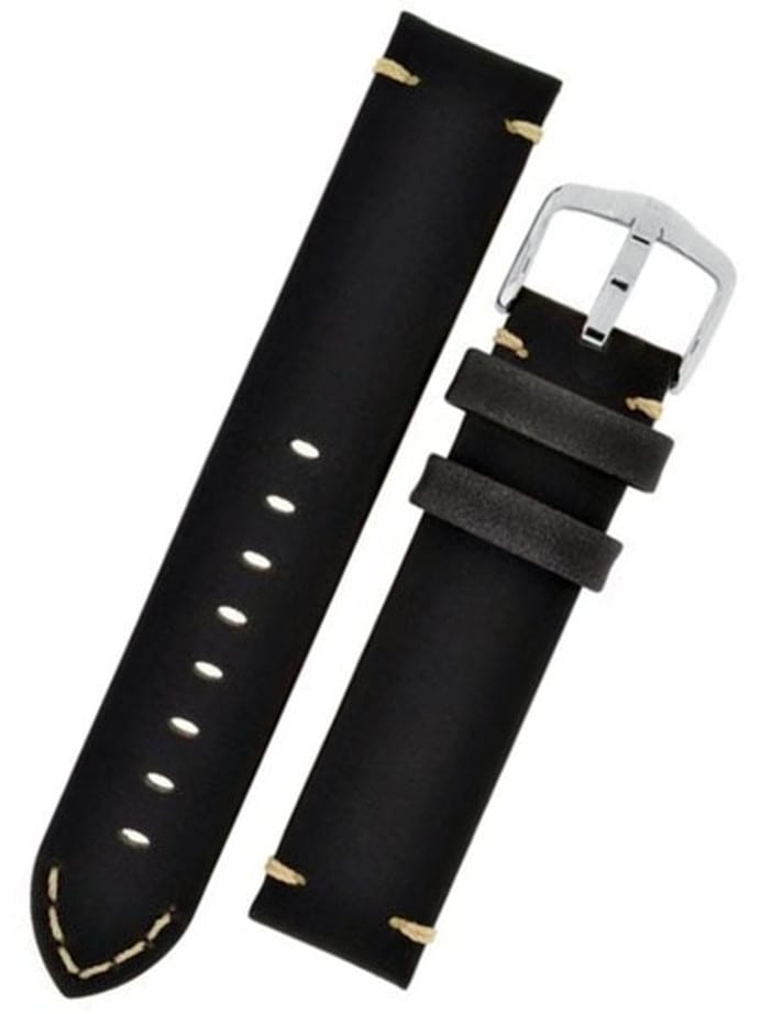 Hirsch Ranger Black Barrel-Dyed Leather Watch Strap #054020-50