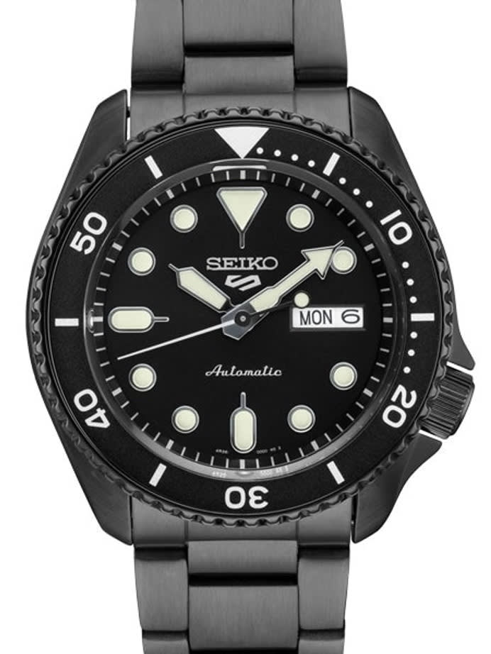 Seiko 5 Sports 24-Jewel Automatic Watch with Black Dial and Black PVD Bracelet #SRPD65