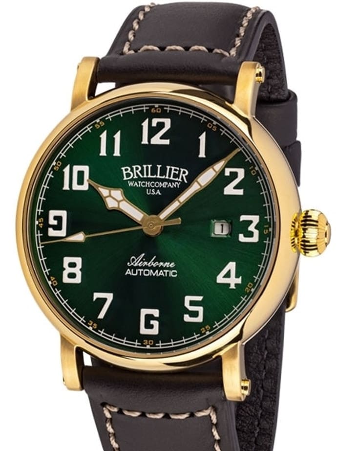 Brillier Green 43mm Airborne Automatic Watch with Horween Leather Strap #BR-16