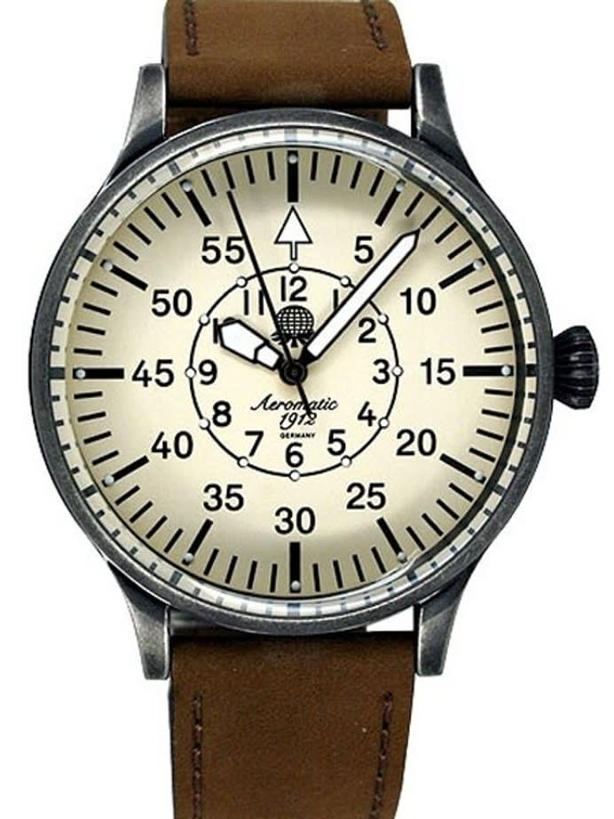Aeromatic 1912 Ivory Dial Aviator's Watch with Aged Patina Case  #A1152N