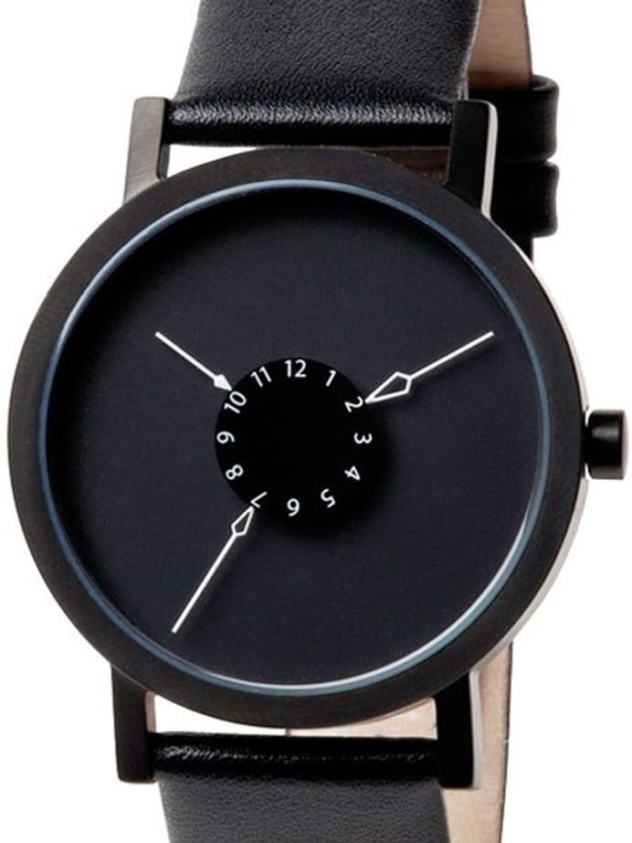 Projects 40mm Black Nadir Quartz Watch with Matching Leather Strap #7265