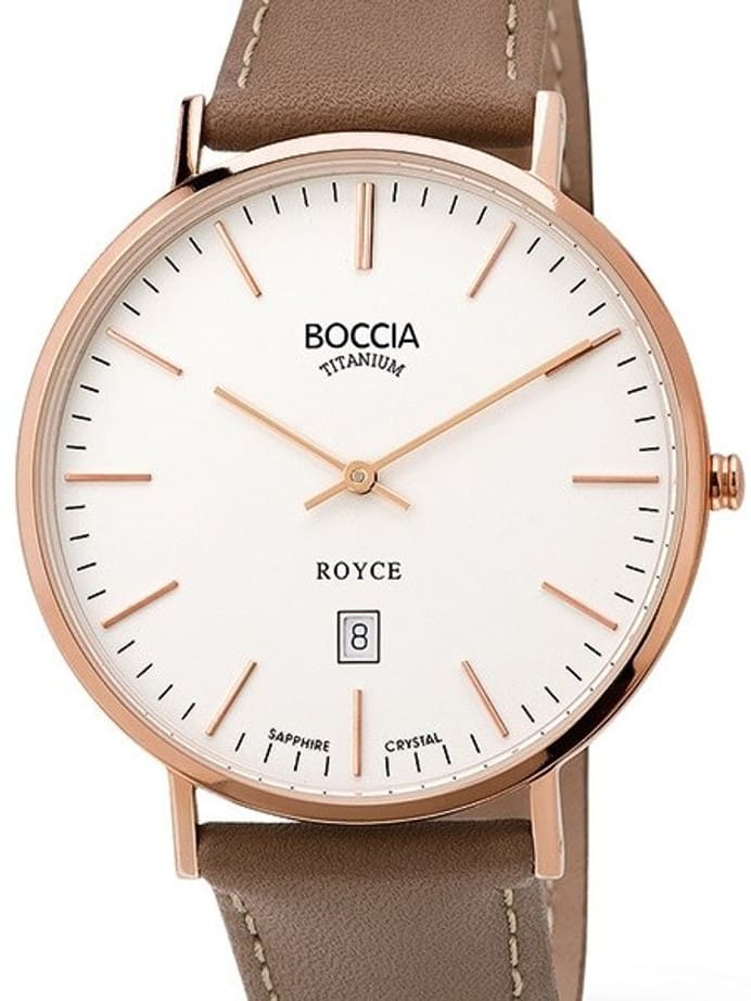 Boccia Mens Thin Quartz Watch with 42mm Rose Goldtone Titanium Case and a Sapphire Crystal #3589-04