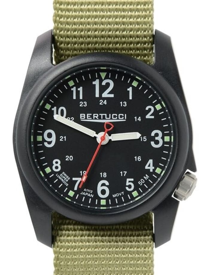 Bertucci DX3 Field Poly Resin Watch, Patrol Green?äó Nylon Strap, Black Dial - 11014