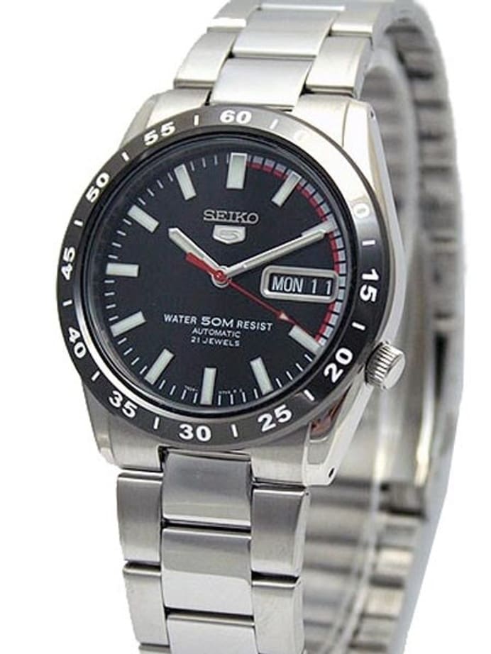 Seiko 5 Automatic Tungsten Bezel Watch with Stainless Steel Bracelet #SNKE09K1