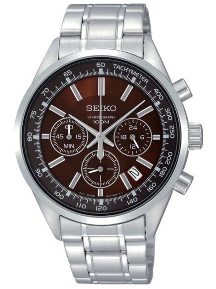 Seiko Quartz Analog Chronograph Sports Watch, Brown Dial #SSB041P1
