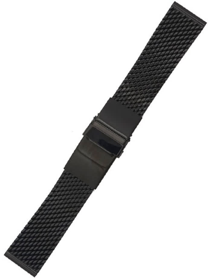 STAIB Polished Black IP Mesh Bracelet #Steel-2784-20752APL (Long), (Straight End, 20mm)