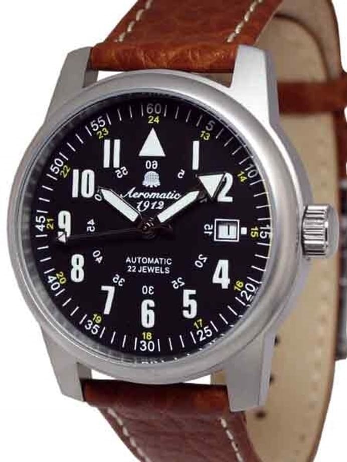 Aeromatic 1912 Automatic Aviator Watch with Brown Strap #A1027 Brown