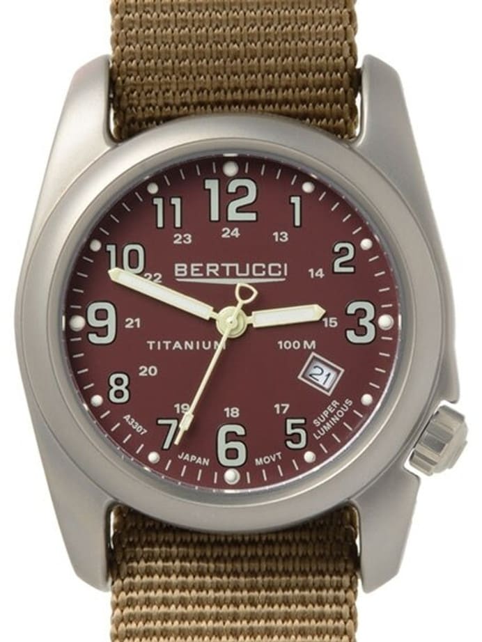 Bertucci A-2T Crimson Dial Titanium Watch with Dark Kaki Strap #12050
