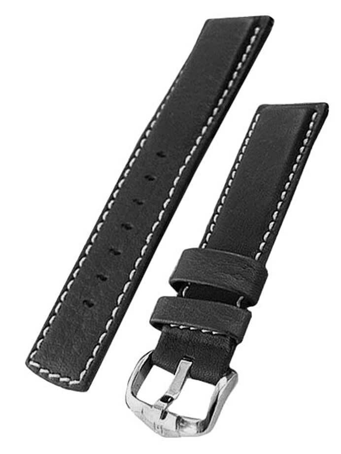 Hirsch Mariner Water Resistant Black Leather Watch Strap #145021-50