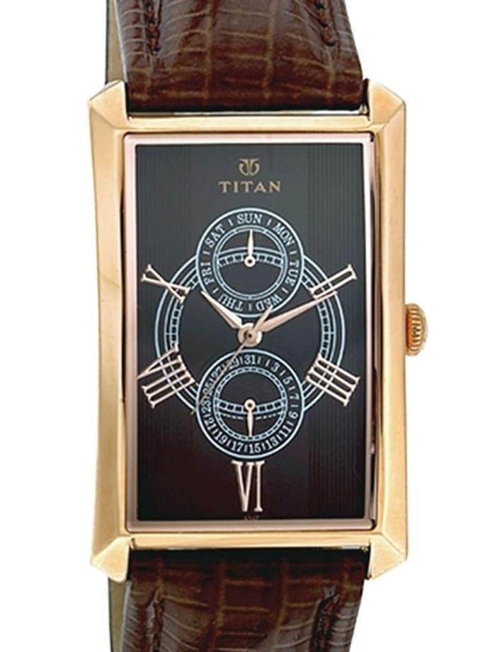 Titan Goldtone Orion Day and Date Function Watch with Precision Quartz Movement #1490WL01