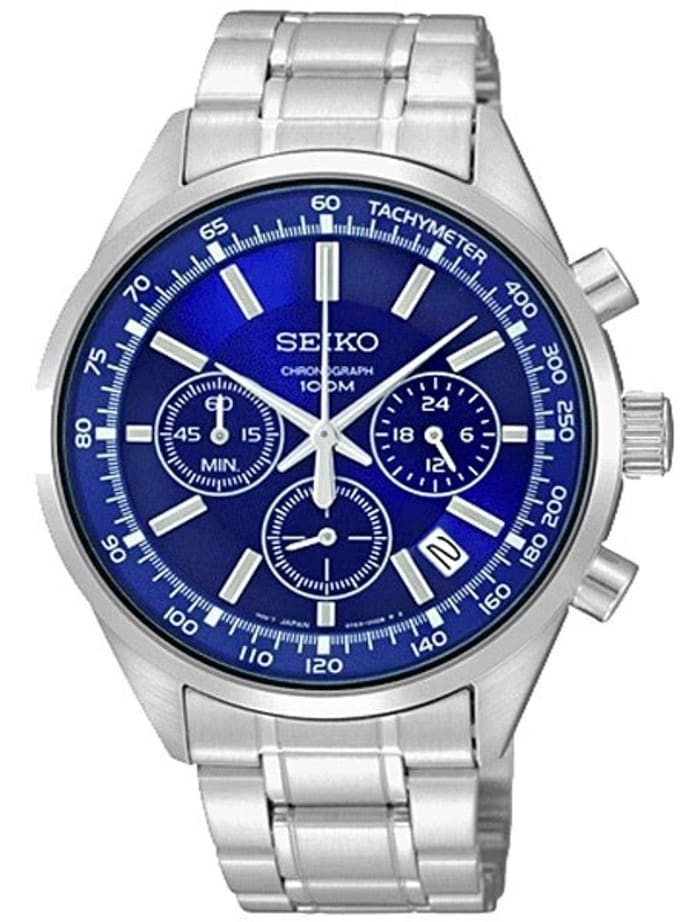 Seiko Quartz Analog Chronograph Sports Watch, Blue Dial SSB039P1
