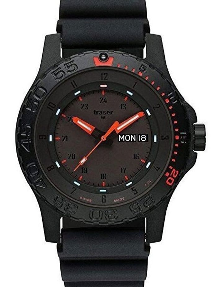 Traser Red Combat Watch with Sapphire Crystal and Black Rubber Strap #105503