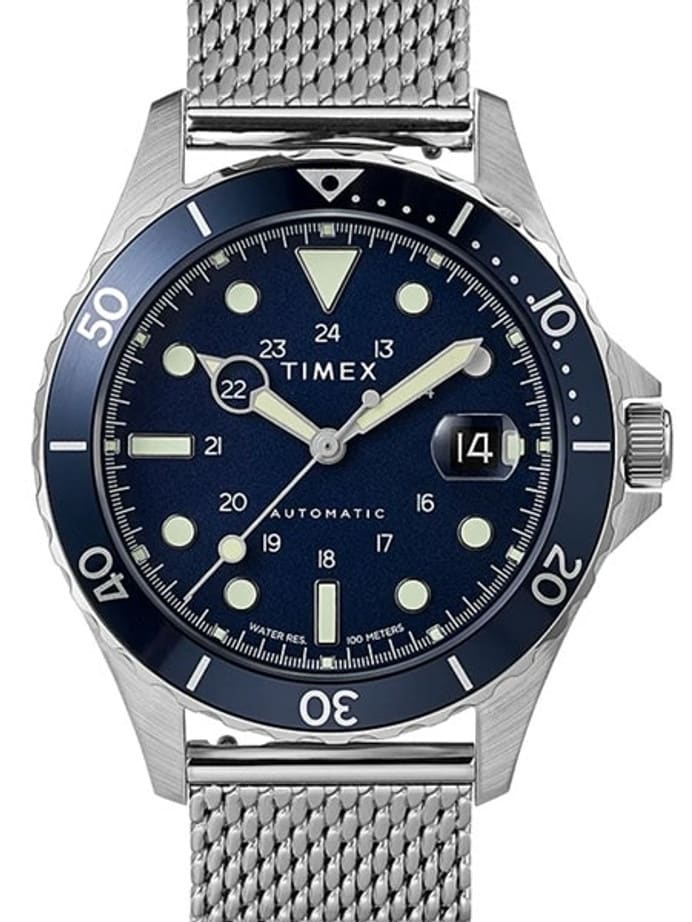 Timex 41mm Navi XL 21-Jewel Automatic Watch with Stainless Steel Mesh Bracelet and Blue Dial #TW2U38200ZV