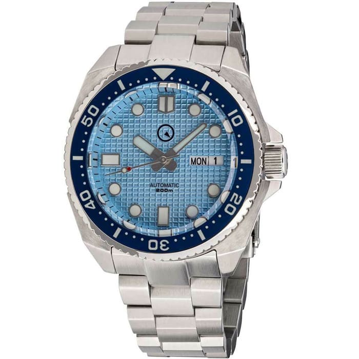 Islander Ice Blue Waffle Dial Automatic Dive Watch with AR DD Sapphire Crystal, and Luminous Ceramic Bezel Insert #ISL-67