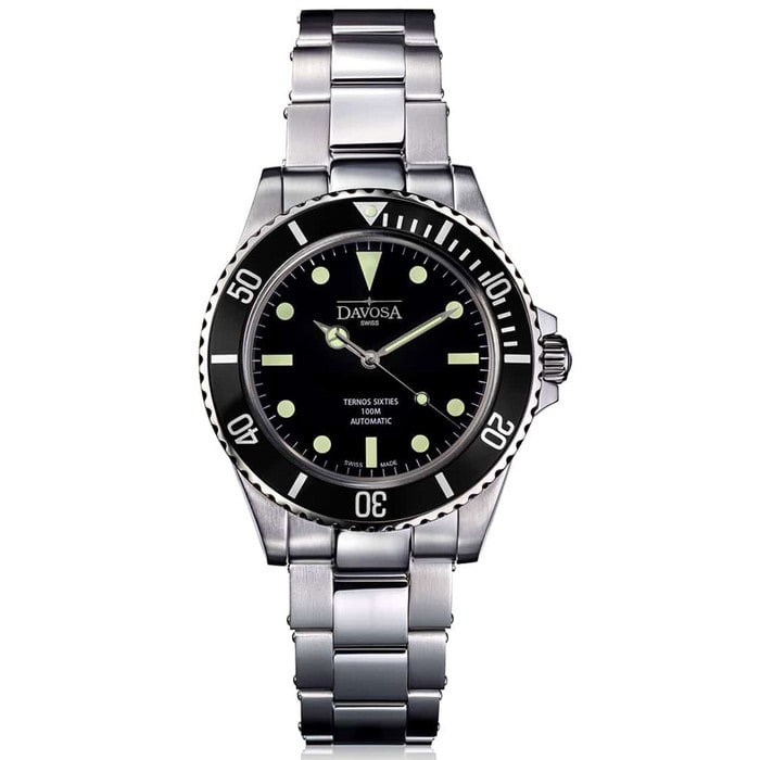Davosa Ternos Sixties-Style Swiss Automatic Dive Watch with Black Dial #16152550
