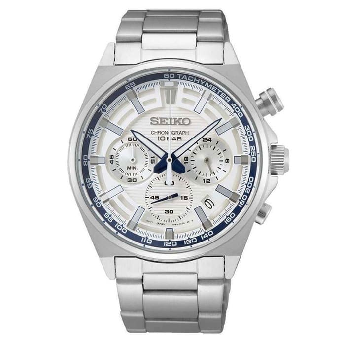 Seiko Quartz Chronograph with 60-minute timer, stop-watch style pusher and a 24-hour sub-dial  #SSB395