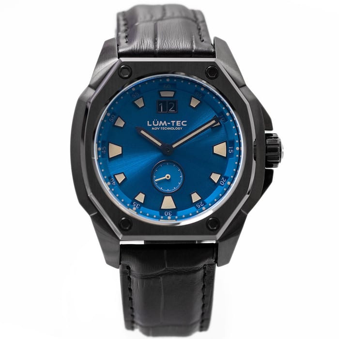 Lum-Tec 44mm Phantom Watch with Blue Dial, Big-Date, and Anti-Reflective Sapphire Crystal #V-12