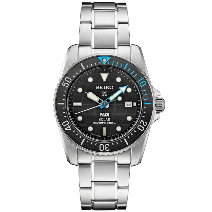 Seiko 38mm Prospex PADI Edition, Solar Dive Watch with Stainless Steel Bracelet #SNE575