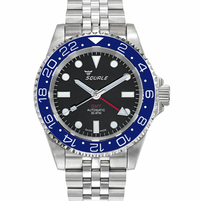 Scratch and Dent - Squale 300 meter Swiss Automatic GMT watch with Luminous Ceramic Bezel, AR Sapphire Crystal #1545GM-CER-BLU