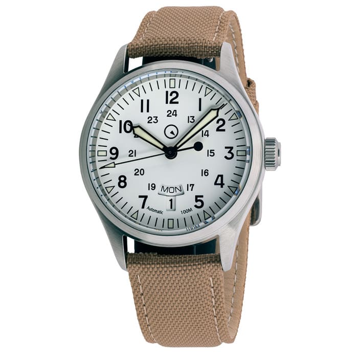 Islander Mitchel "DAY-T" Automatic Field Watch with White Dial and Day-Date Display #ISL-129