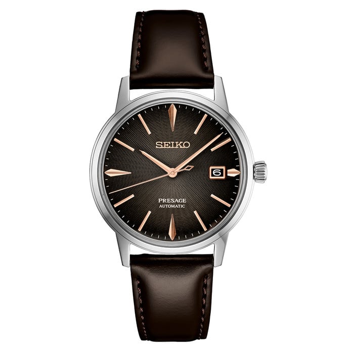 Seiko Presage Automatic Dress Watch with Gradated Gray/Brown Dial and Rose Gold Markers #SRPJ17