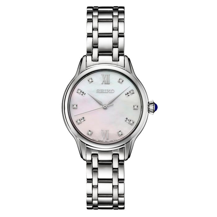 Seiko Diamonds Mother of Pearl Quartz Dress Watch with Sapphire Crystal #SRZ537