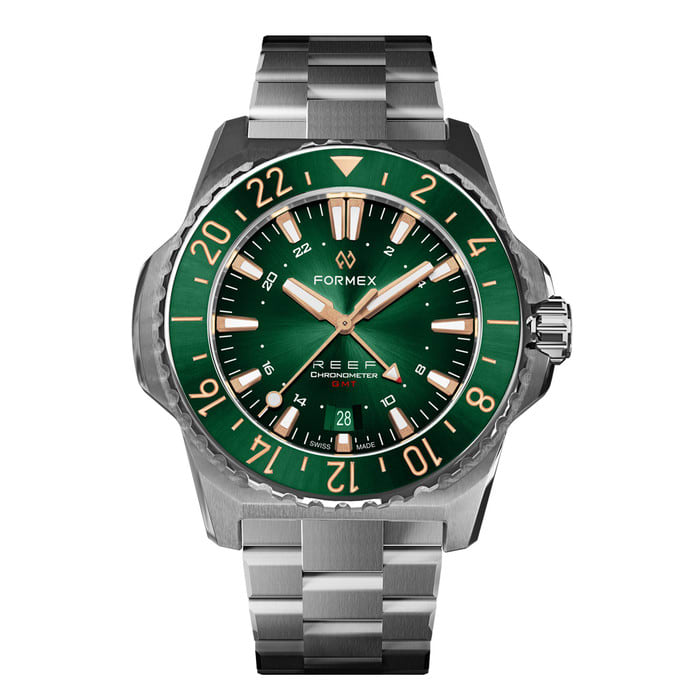 Formex REEF GMT Chronometer Dive Watch with Gilt Green Dial and Bezel #2202.1.5388.100