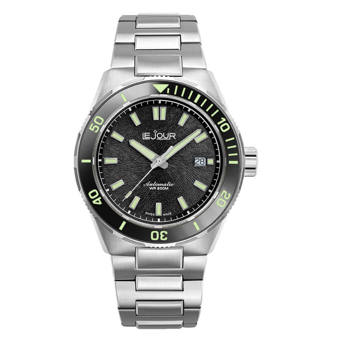 Le Jour Coral Automatic Swiss Dive Watch with Black Textured Dial #LJ-CD-001