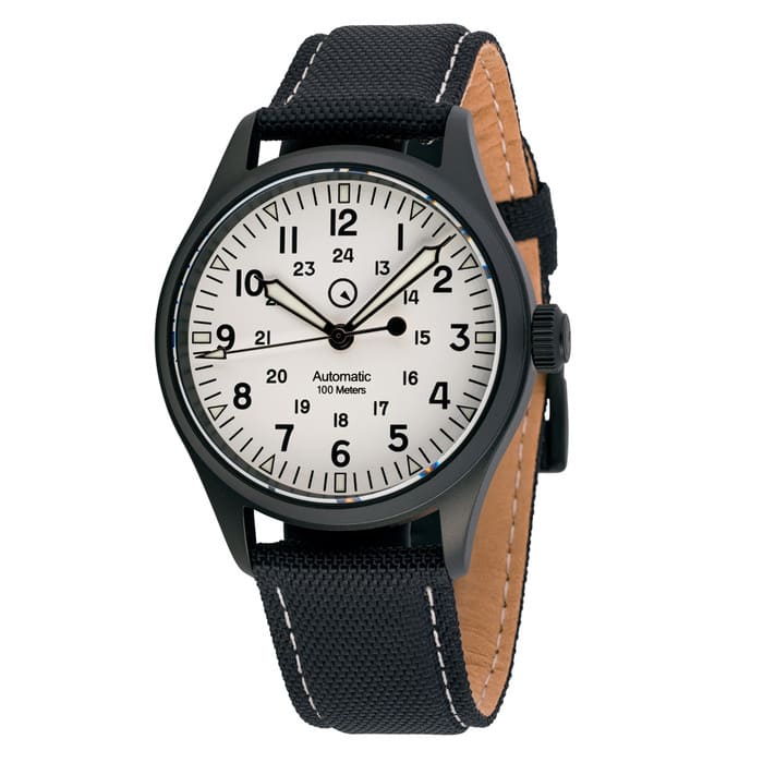 Islander Mitchel Automatic Field Watch with DLC Case and White Dial #ISL-189