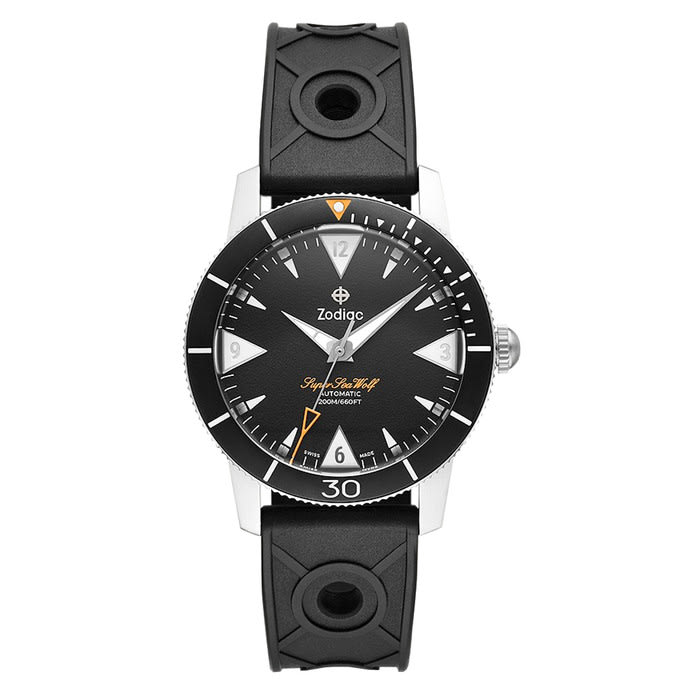 Zodiac Super Sea Wolf 53 Skin Automatic Black Rubber Watch #ZO9212