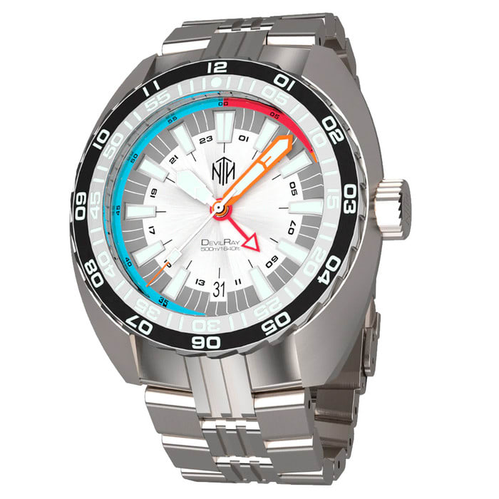 NTH DevilRay 500-Meter Automatic Dive Watch with Silver Dial and GMT Function #WW-NTH-DRWG