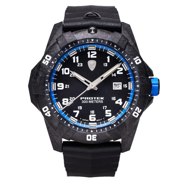 Protek Carbon Composite Tritium Dive Watch 1000 Series with Blue Accents #PT1003