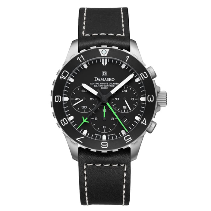 Damasko 42mm Chronograph with Stopwatch and 12-hour Totalizer with Green Accents #DC86/2-Gn