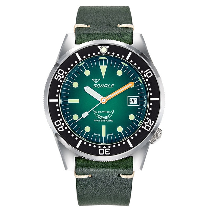 Squale 1521 Profondo Automatic Dive Watch with Ombre Green Dial and Leather Strap  #1521PROFGR.PVE