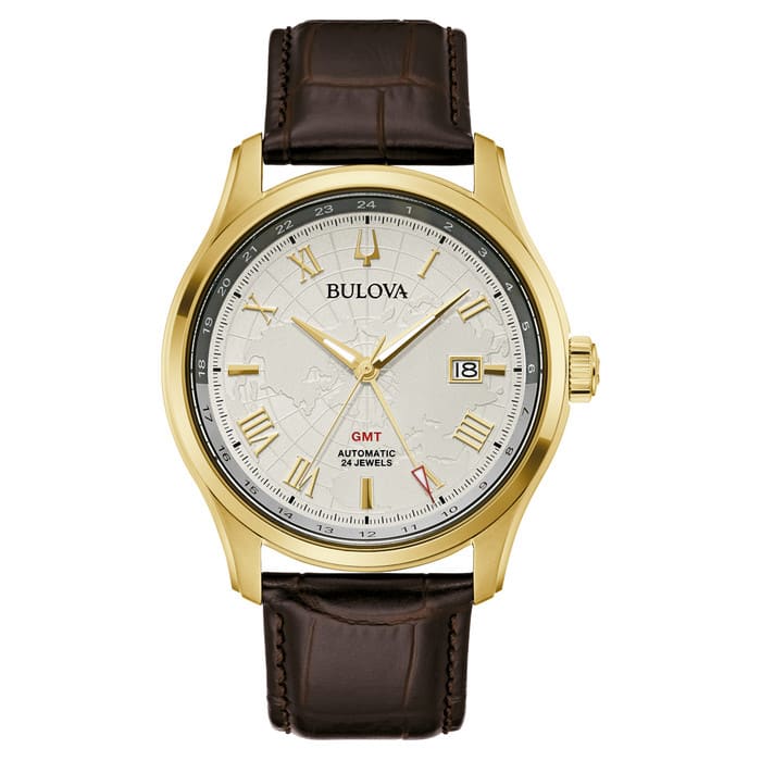 Bulova Wilton Automatic Traveller GMT with Gold-tone Case and Silver Dial #97B210