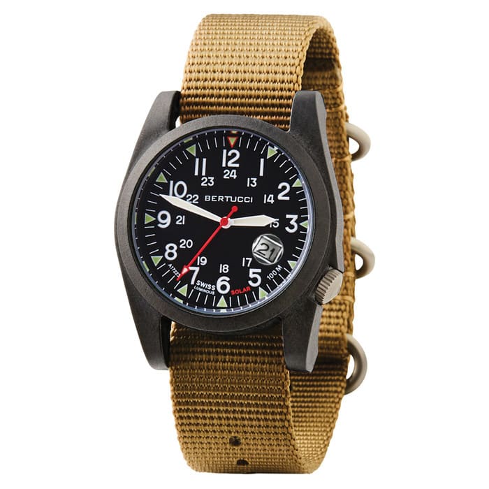 Bertucci A-3PS Solar Field Watch with Khaki Nylon Strap #13802