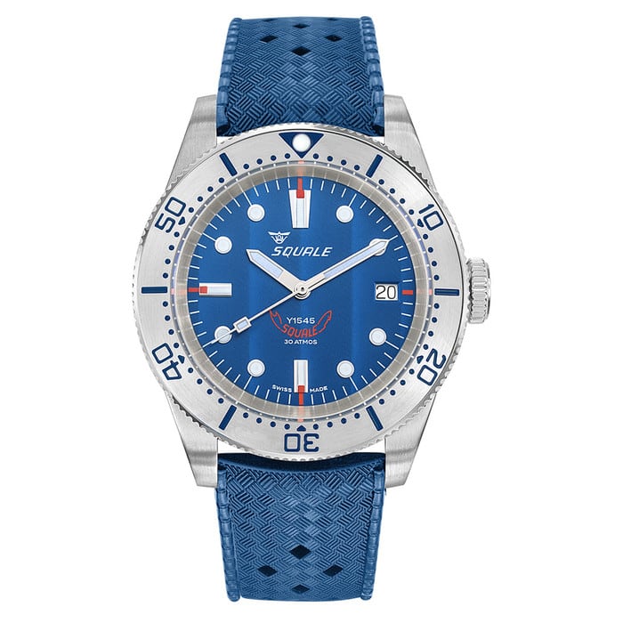 Squale 1545 Blue Dial Dive Watch with Steel Bezel on Rubber Strap #1545SSBLC.HTB