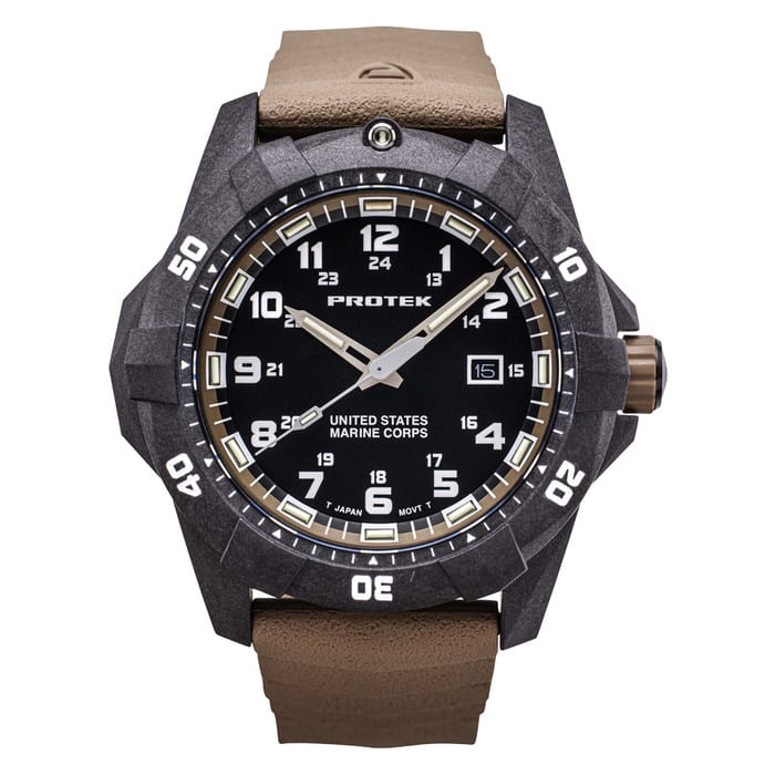 Protek Carbon Composite Official USMC Tritium Dive Watch with Sand Accents #PT1016D-USMC