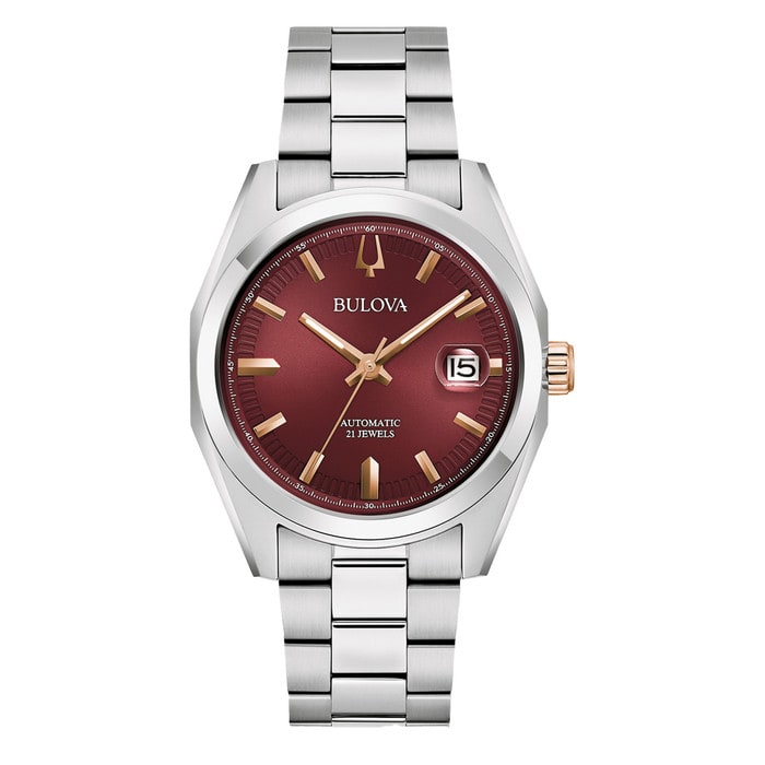 Bulova Surveyor Automatic Watch with Sunburst Maroon Dial #98B422