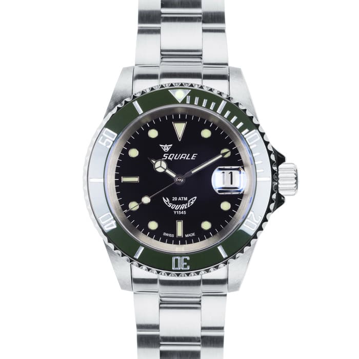 Squale Swiss Automatic Dive watch with Black Dial and Green Bezel #1545-FG